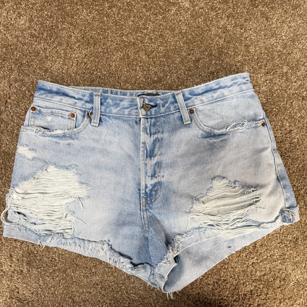 Abercrombie & Fitch Annie Cut Off Shorts Womens 10/30 Blue High Rise Frayed Hem